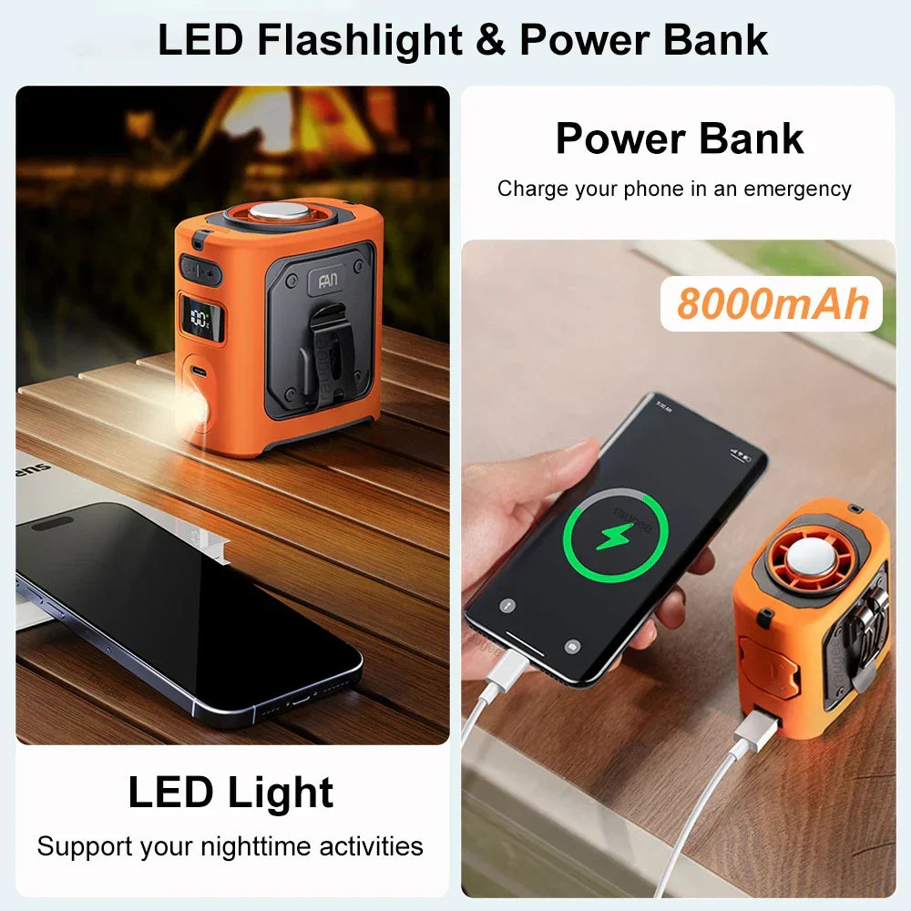 Portable 8000mAh Waist Fan with LED Light and Power Bank