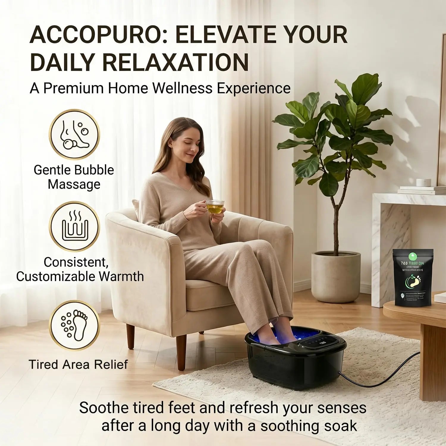 Soothing Bliss Electric Foot Spa with Heat & Ozone Control