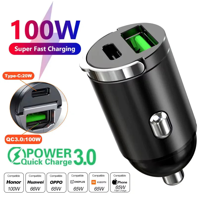 Compact Alloy USB-C Car Charger with Fast Charging Technology