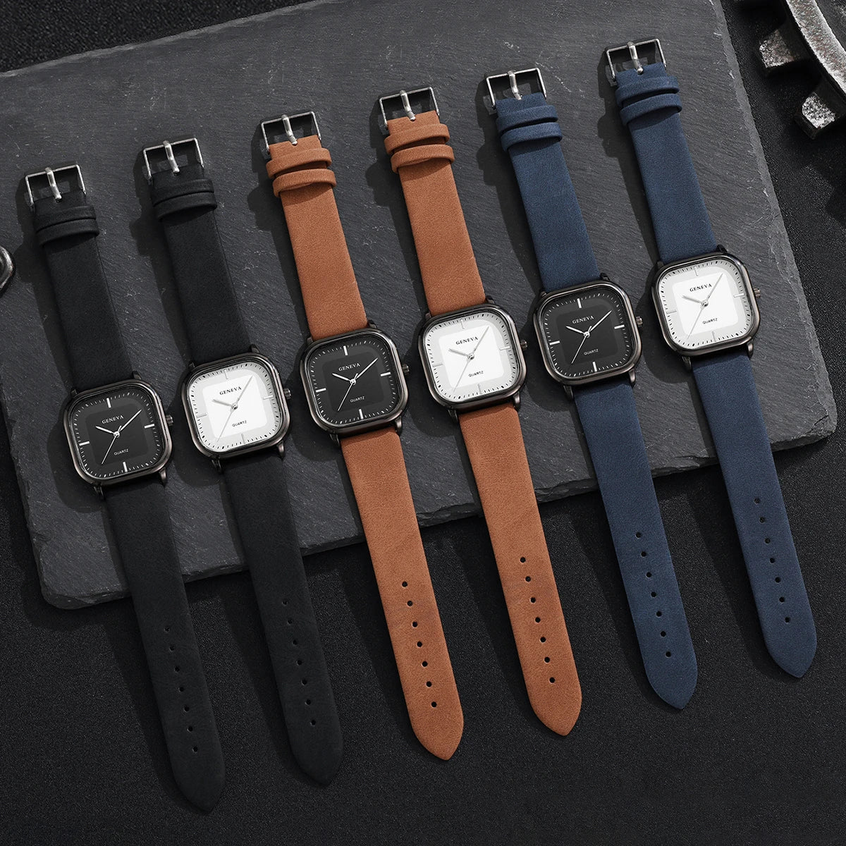 Nexus Square Quartz Watch for Men – Sleek Leather Band, 35mm Dial