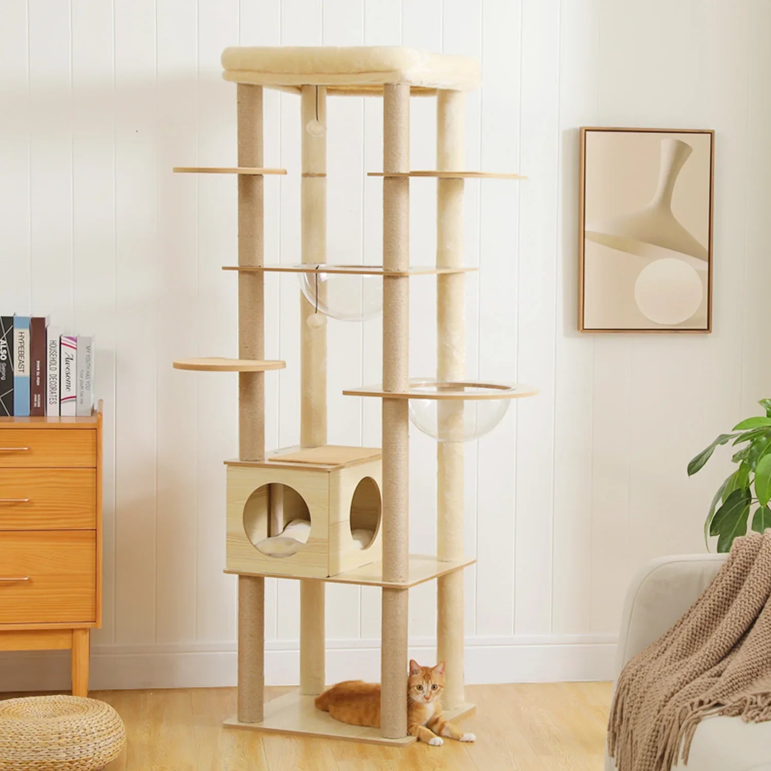PurrNest 5-Tier Cat Haven | Multi-Level Wooden Cat Retreat with Scratch Posts & Comfortable Lounging Areas