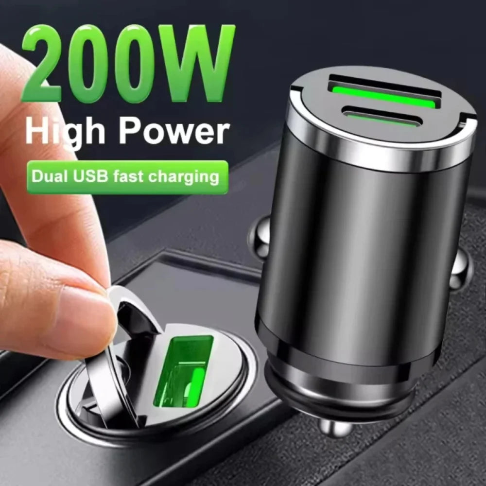 PowerDrive 200W Compact USB-C Car Charger for Fast Charging