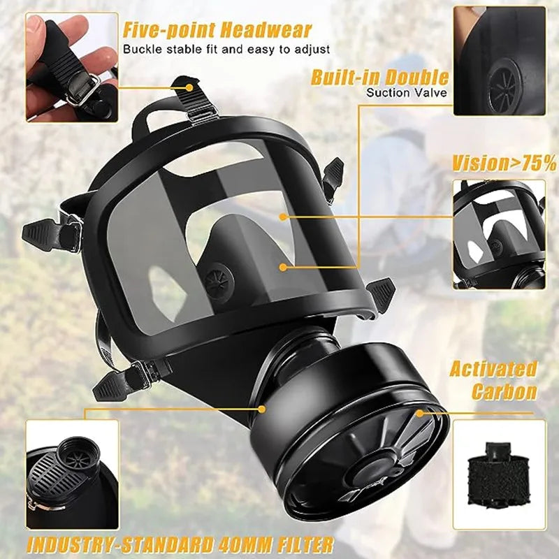 AegisShield Full Face Respirator – Reusable Safety Mask with Adjustable Straps and Replaceable Filters