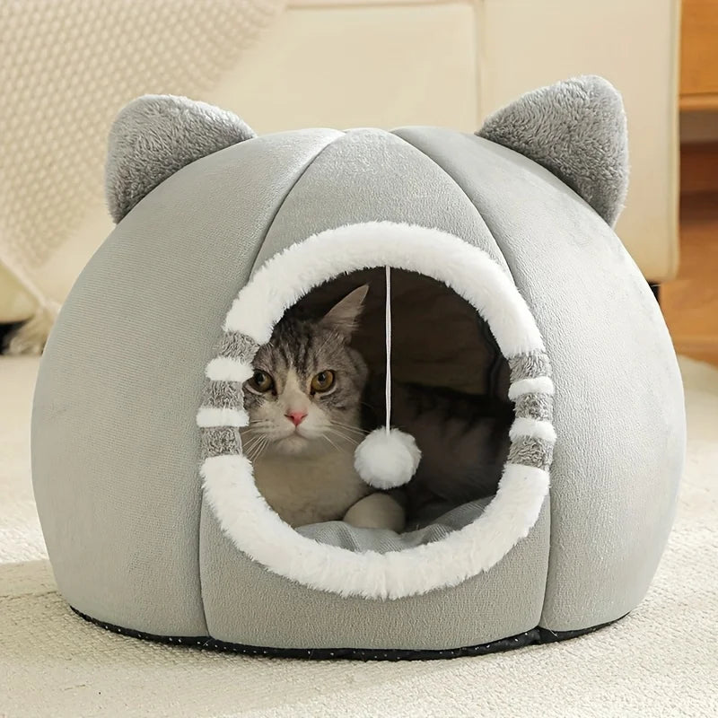PurrNest Cozy Cat Hideaway – Soft Plush Bed with Washable Cover