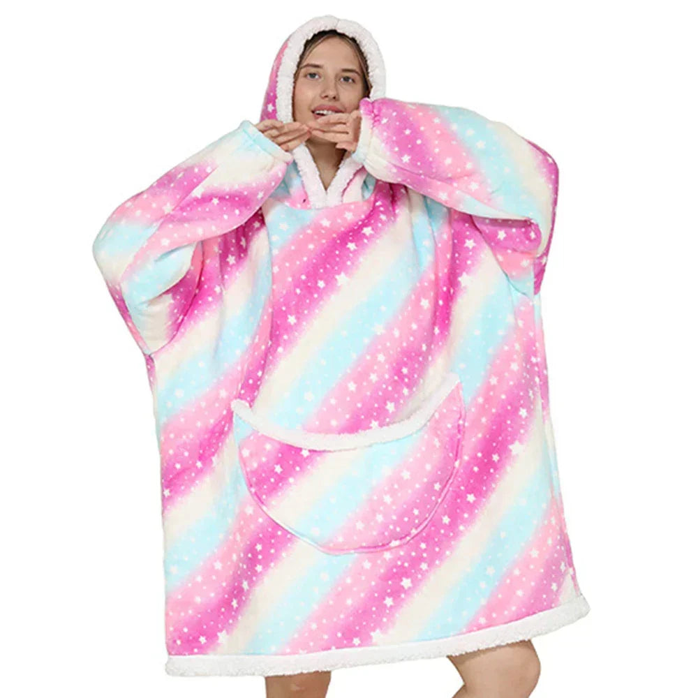 Hooded Fleece Blanket with Pockets – Extra Large Cozy Throw