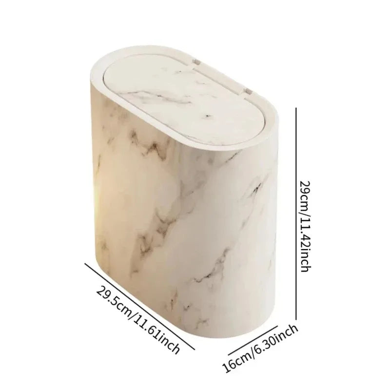 Sleek Marble-Style Waste Bin with Push Lid for Compact Areas