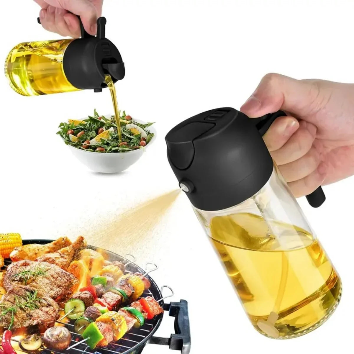 Dual-Function Glass Oil Dispenser – 470ml Refillable Bottle for Cooking