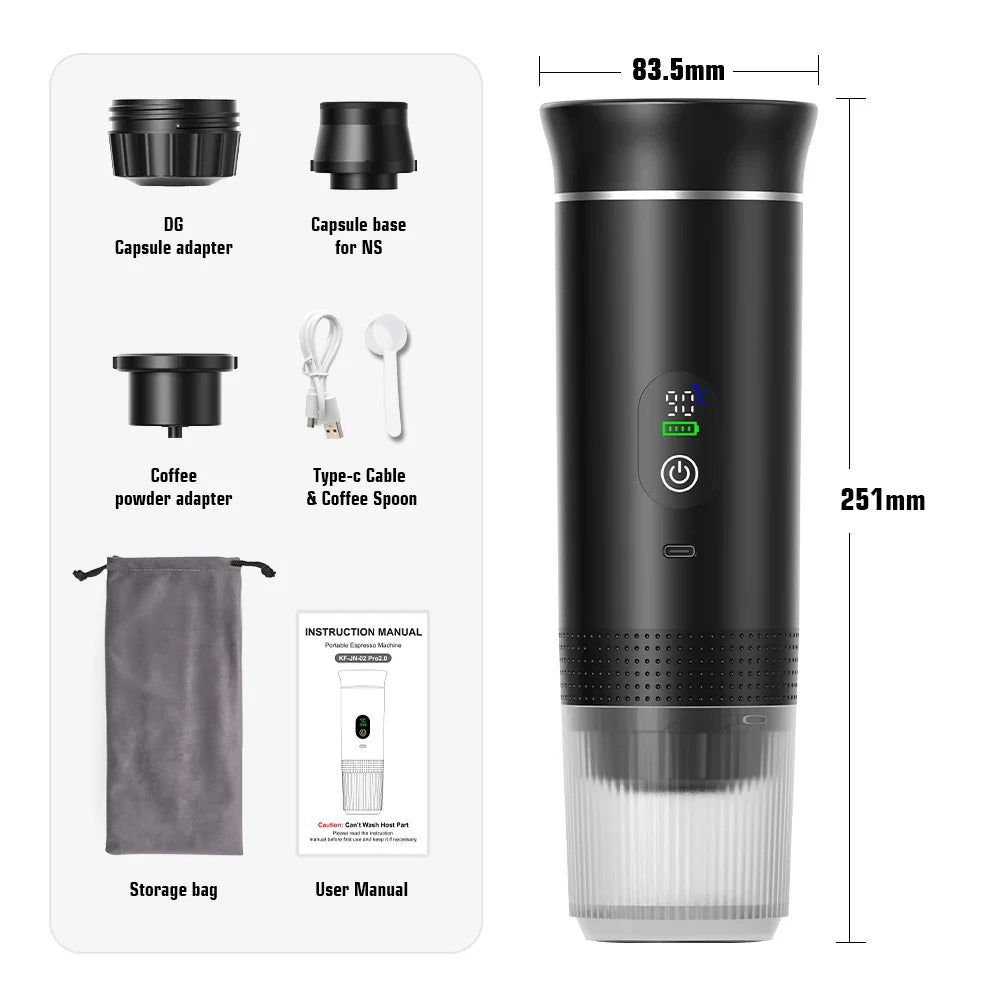 Compact Wireless Espresso Brewer | 20-Bar Pressure & USB Rechargeable
