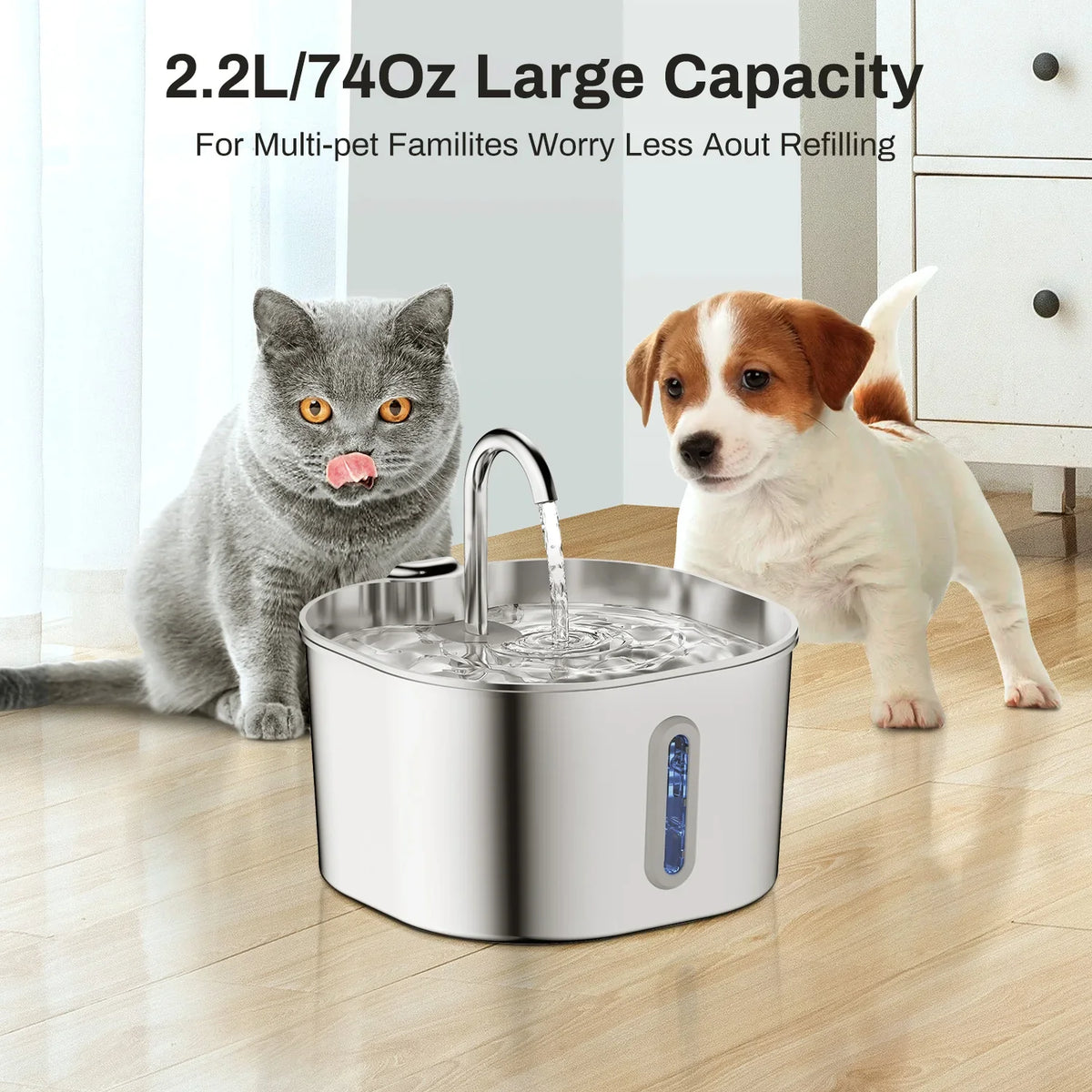 HydraFlow 2.2L Stainless Steel Cat Water Fountain | Automatic Hydration Solution