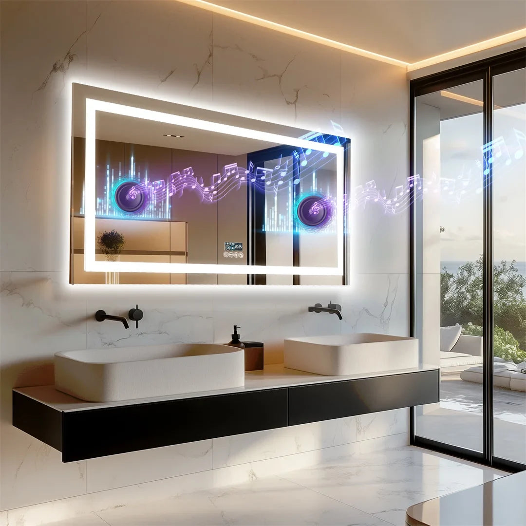 SmartGlow Bluetooth LED Bathroom Mirror 100x60cm – Anti-Fog Lighted Design