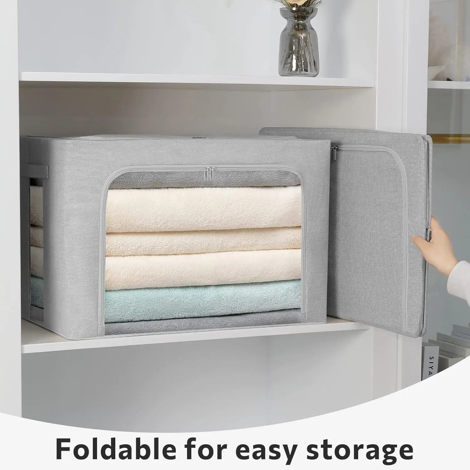 Linen Storage Bins with Clear Window – Stackable Fabric Organizers