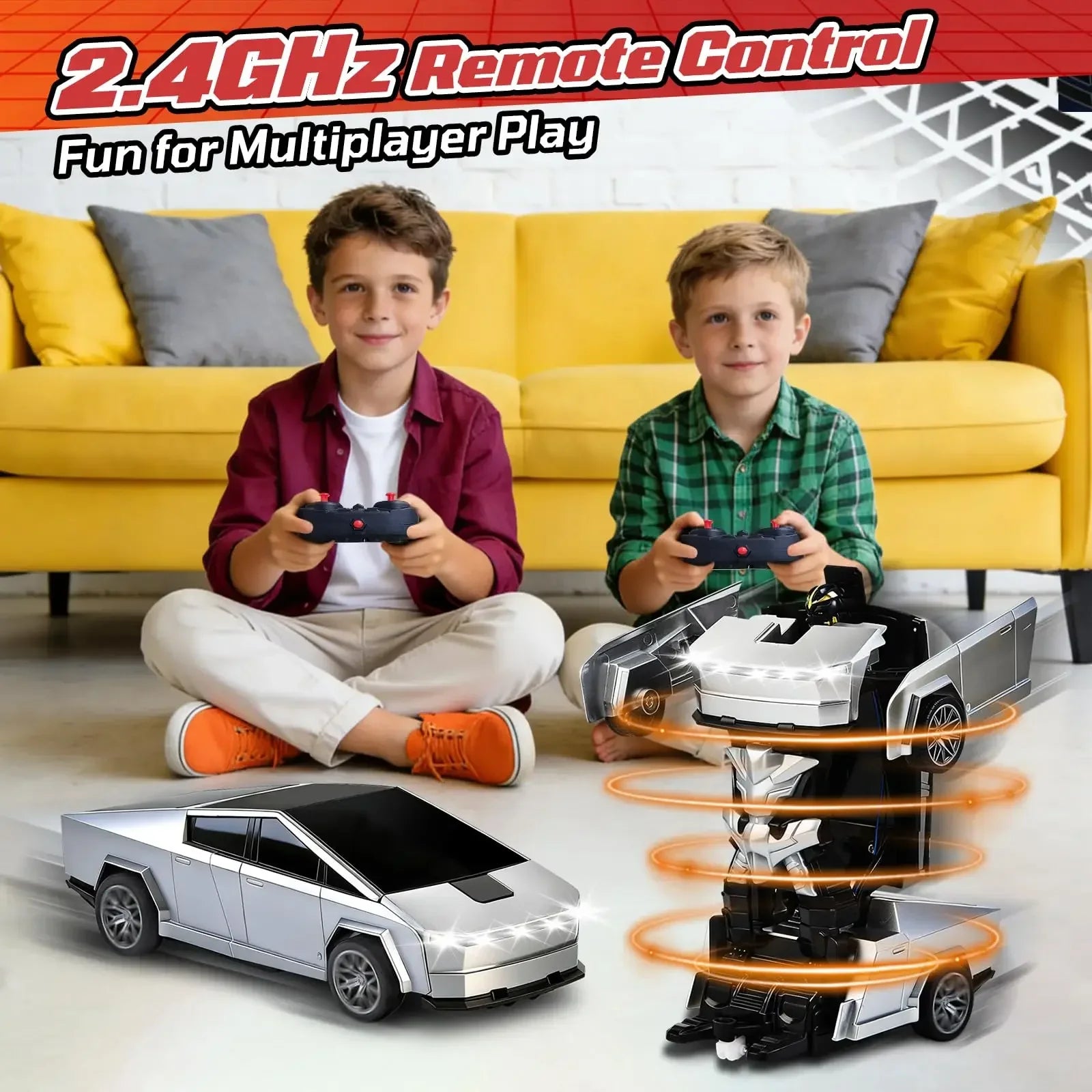 Transforming Tech Racer – 2-in-1 Remote-Control Vehicle & Robot with Lights