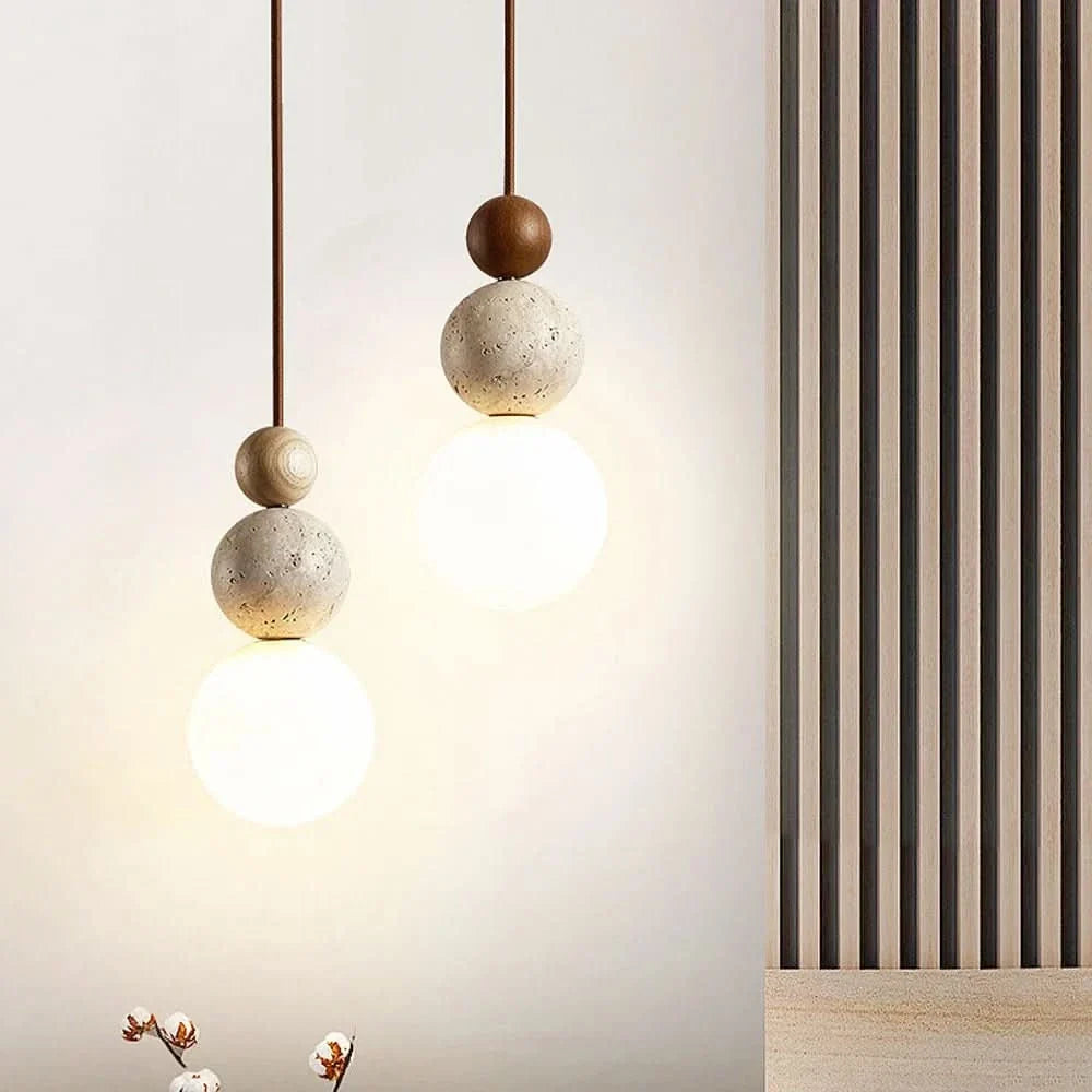 Elegant Gourd-Shaped Pendant Light with Mahogany Accents
