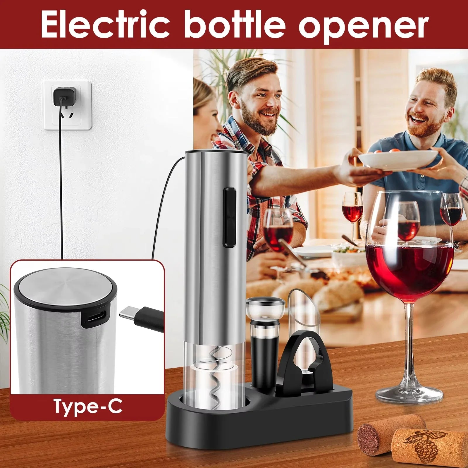 VinoMaster 4-in-1 Rechargeable Electric Wine Opener Set