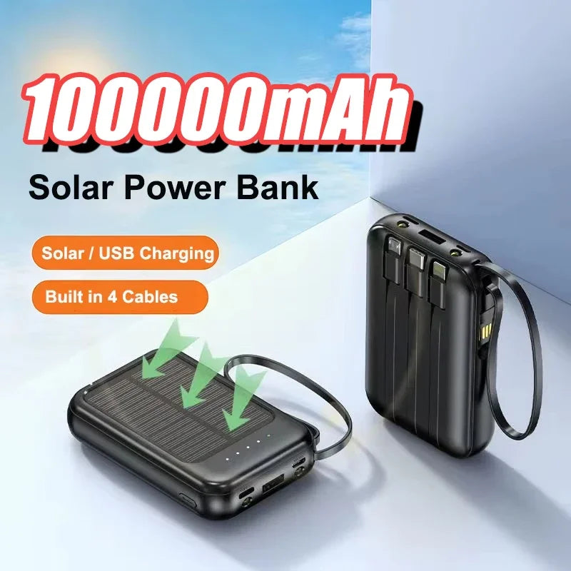 EcoCharge 200000mAh Solar Power Bank with Integrated Cables