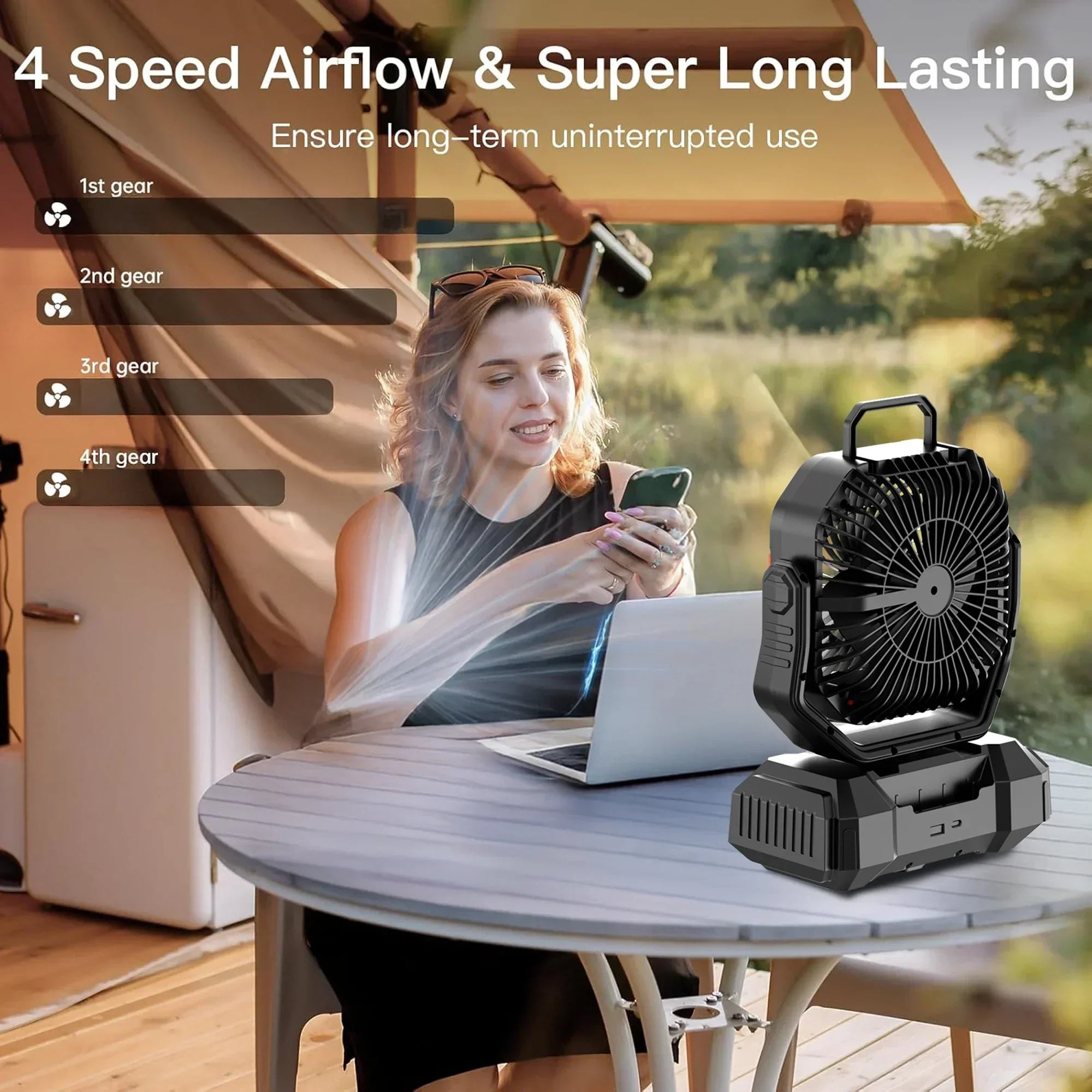 Portable Camping Fan with 40000mAh Battery and LED Light