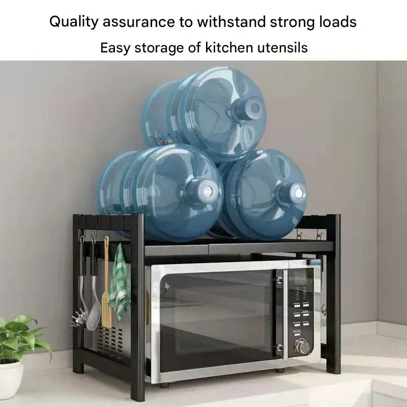 Retractable Double-Layer Kitchen Shelf in Carbon Steel