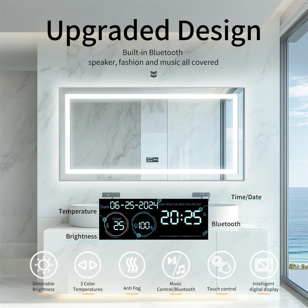 SmartGlow Bluetooth LED Bathroom Mirror 100x60cm – Anti-Fog Lighted Design