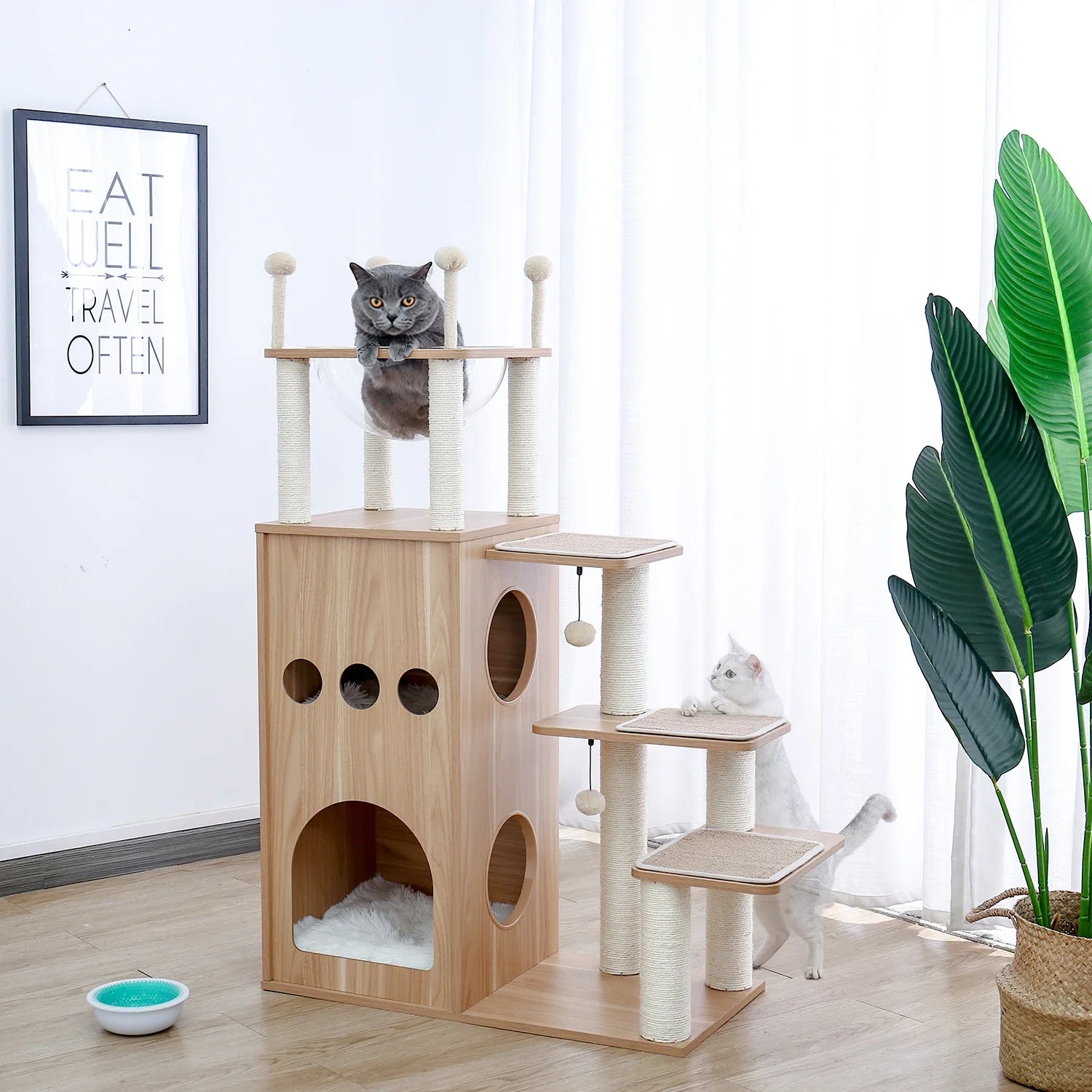 PurrNest 5-Tier Cat Haven | Multi-Level Wooden Cat Retreat with Scratch Posts & Comfortable Lounging Areas