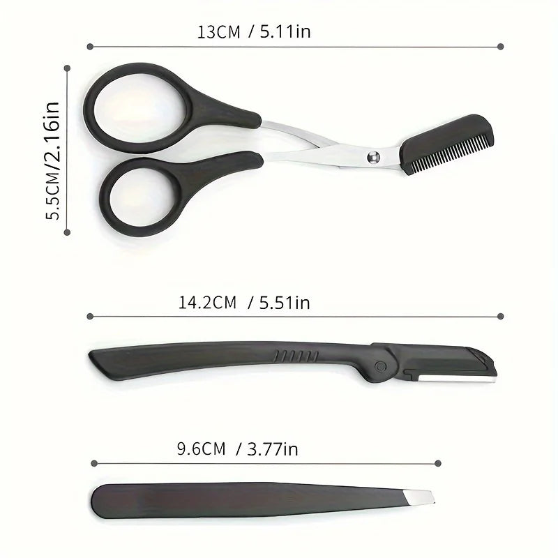 Trio of Precision Brow Tools – Stainless Steel Grooming Essentials