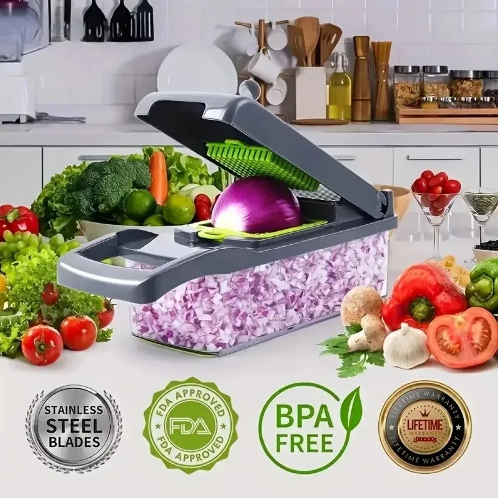 Versatile 16-in-1 Kitchen Vegetable Cutter – Effortless Food Prep