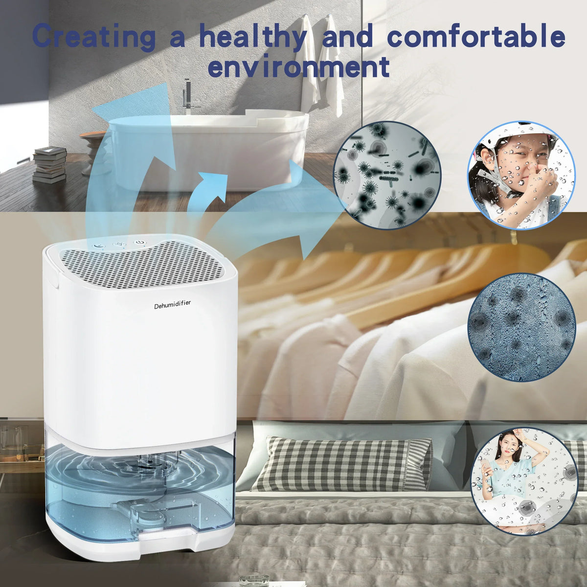 Portable 1000ml 2-in-1 Dehumidifier with Air Filter and Night Light