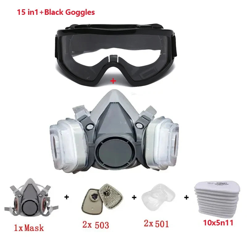 ClearGuard Half-Face Respiratory Mask with Particle Filters & Safety Eyewear