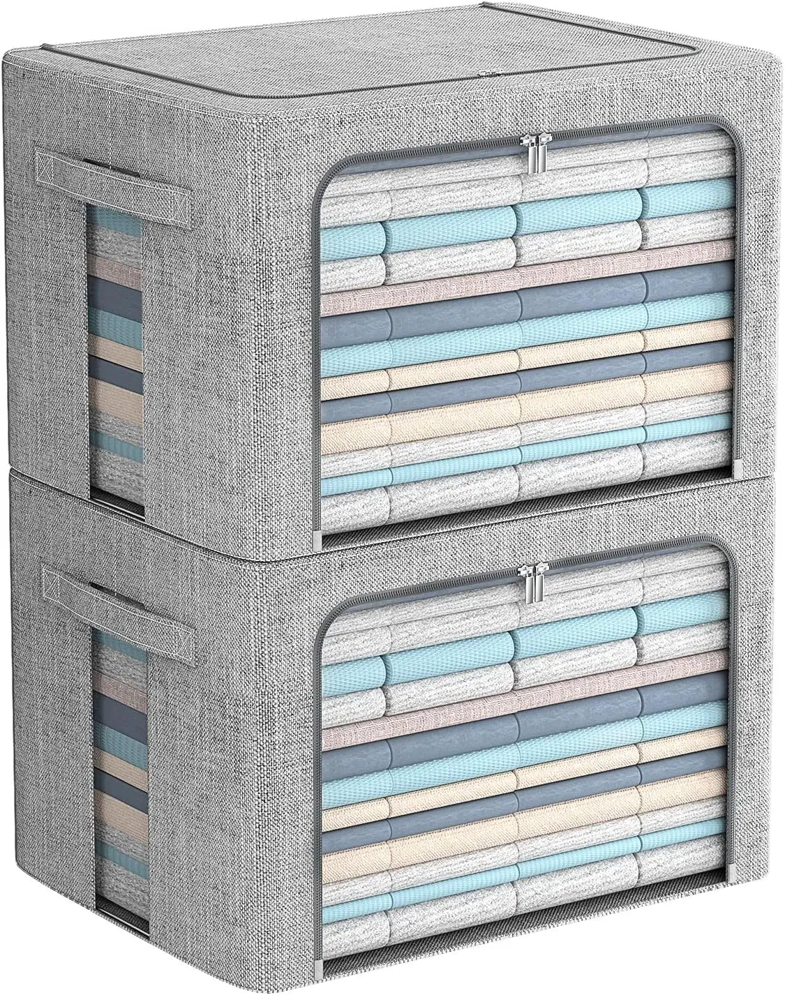 Linen Storage Bins with Clear Window – Stackable Fabric Organizers
