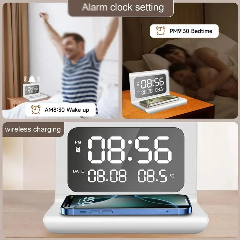 SmartCharge 30W Wireless Charging Station with Clock & Temp Display