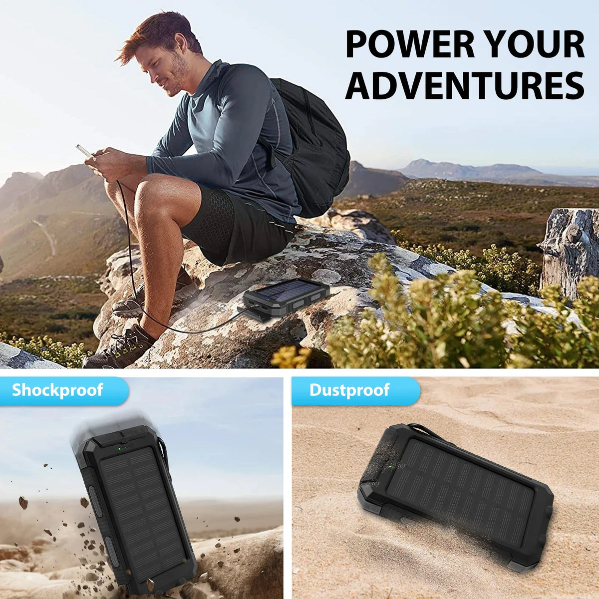 SolarMax 30000mAh Power Bank – Rapid Charging Portable Charger with Dual USB Ports, LED Display & Torchlight for Devices