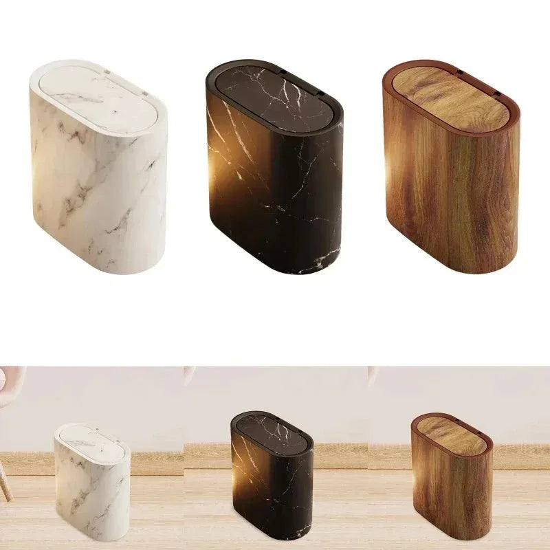 Sleek Marble-Style Waste Bin with Push Lid for Compact Areas
