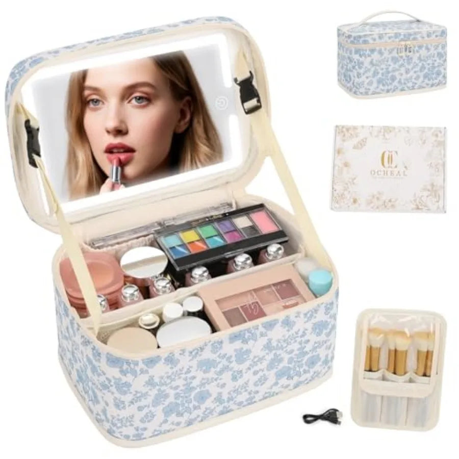 GlamGuide Portable Makeup Organizer with Illuminated Mirror