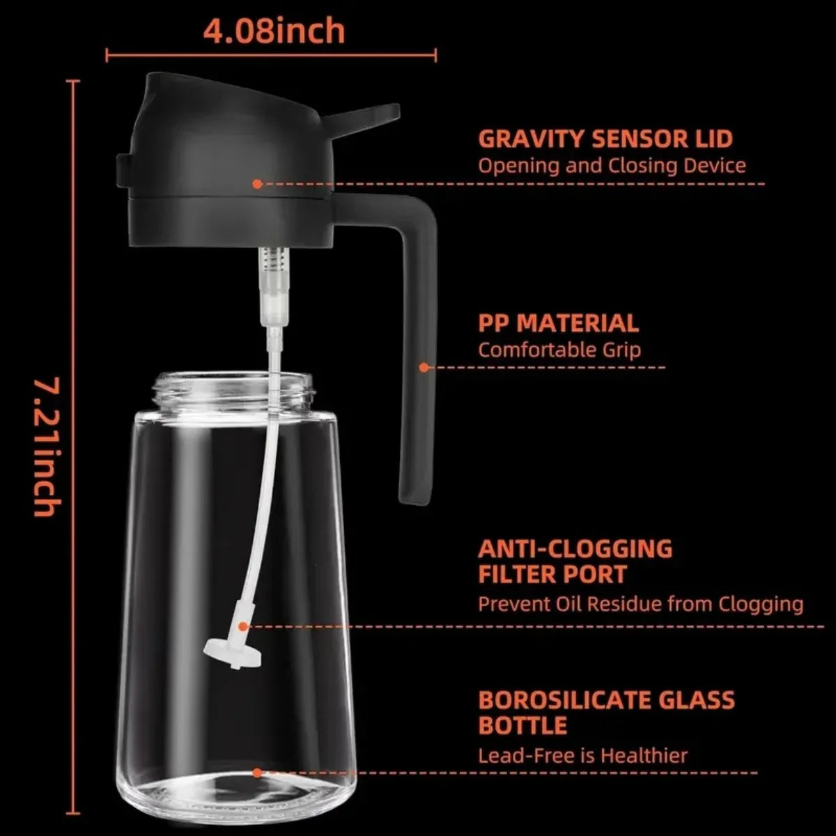 Dual-Function Glass Oil Dispenser – 470ml Refillable Bottle for Cooking