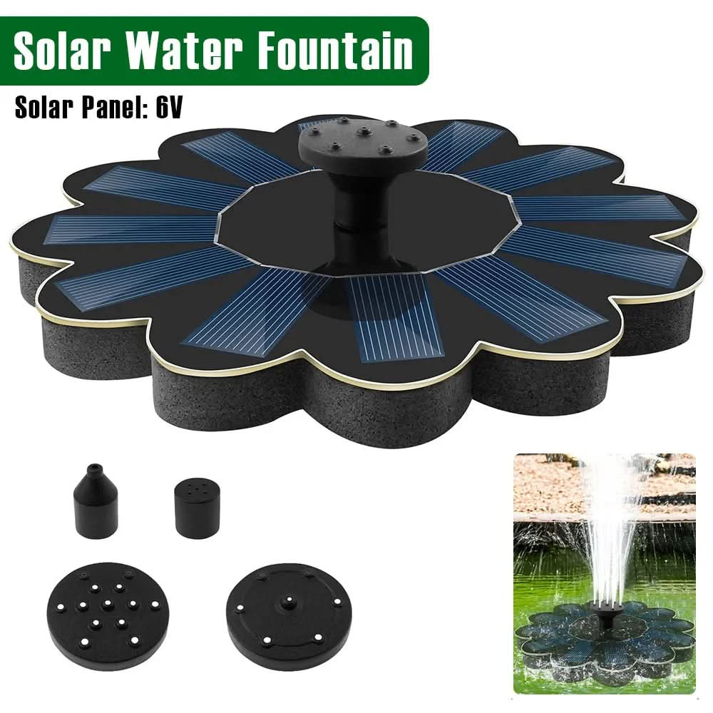 EcoStream - Solar-Powered Water Fountain with 5 Nozzle Options