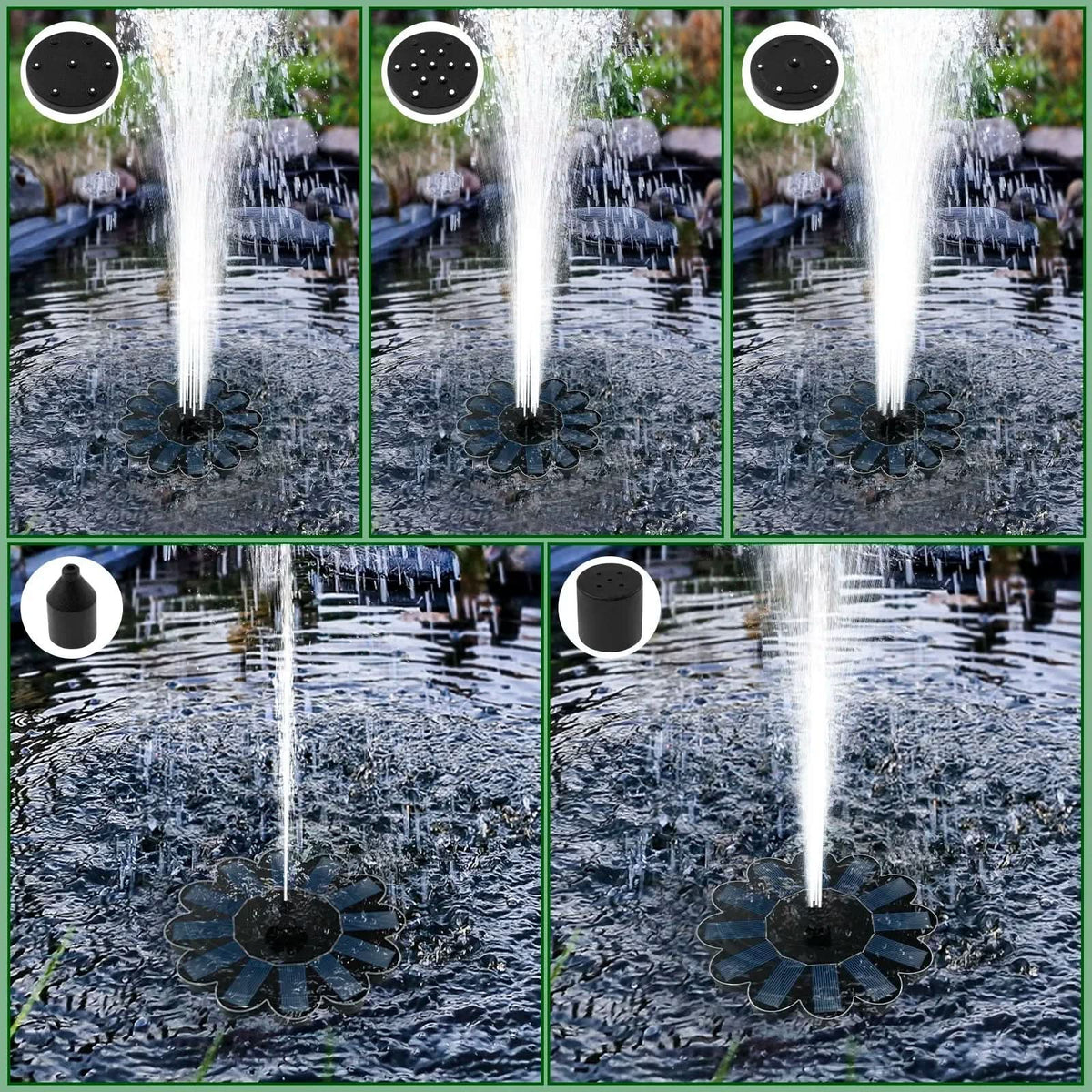 EcoStream - Solar-Powered Water Fountain with 5 Nozzle Options