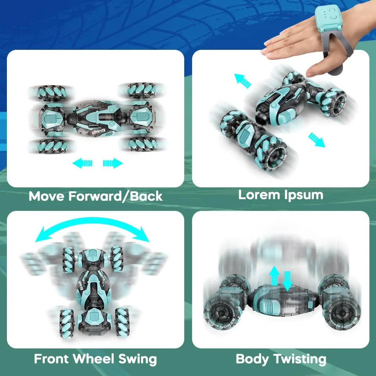 Dynamic Gesture-Controlled 4WD Stunt Racer – 360° Rotating RC Vehicle