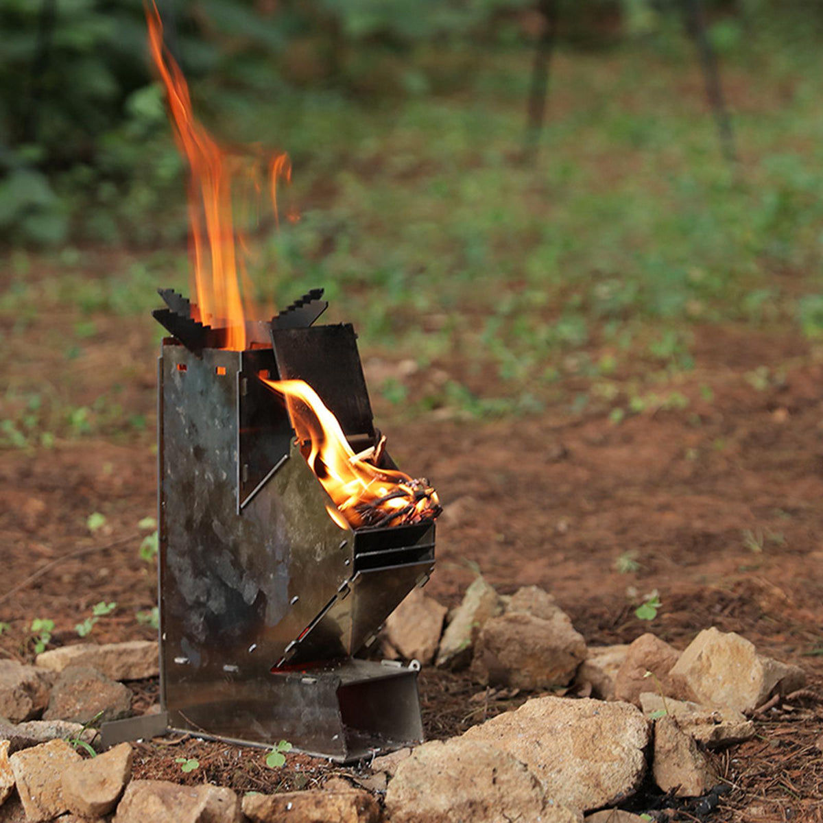 Compact Outdoor Rocket Stove for Wood-Fueled Cooking