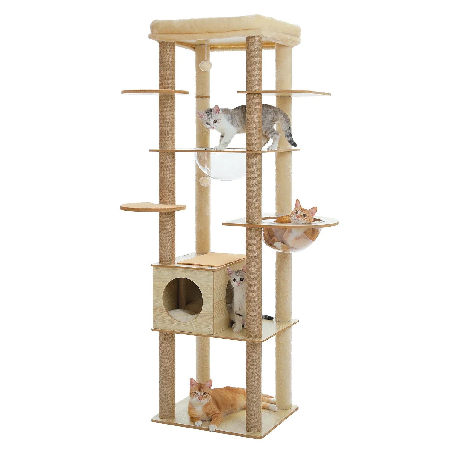 PurrNest 5-Tier Cat Haven | Multi-Level Wooden Cat Retreat with Scratch Posts & Comfortable Lounging Areas