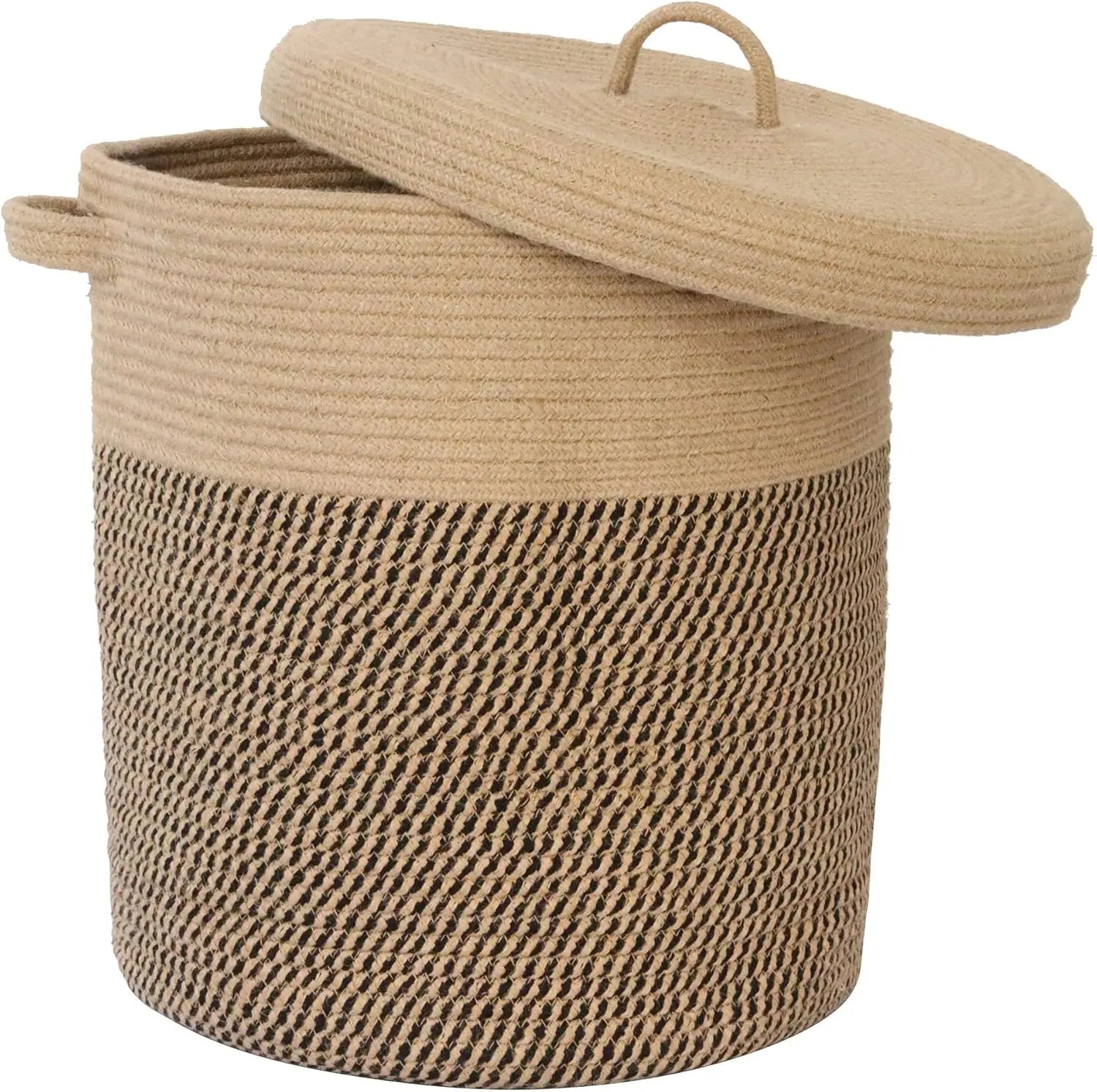 60L Storage Basket with Lid – Woven Cotton Laundry Organizer
