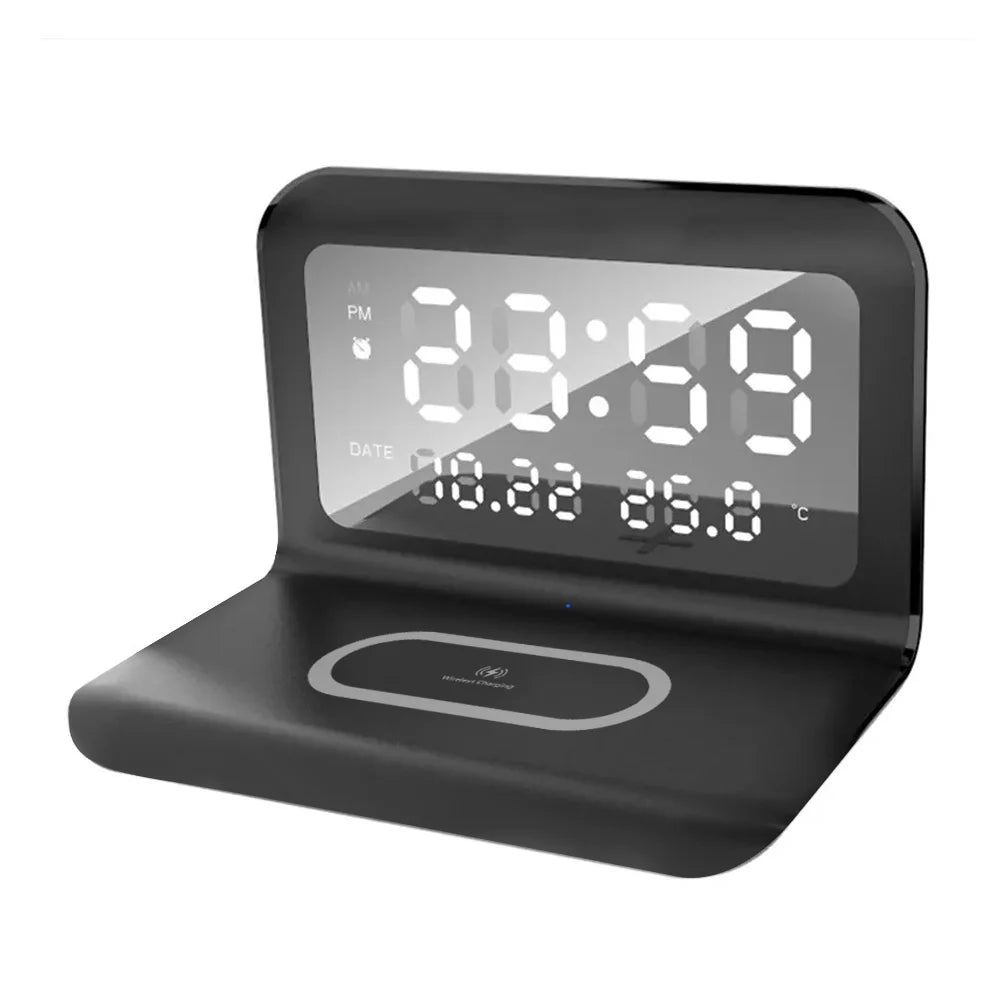 SmartCharge 30W Wireless Charging Station with Clock & Temp Display