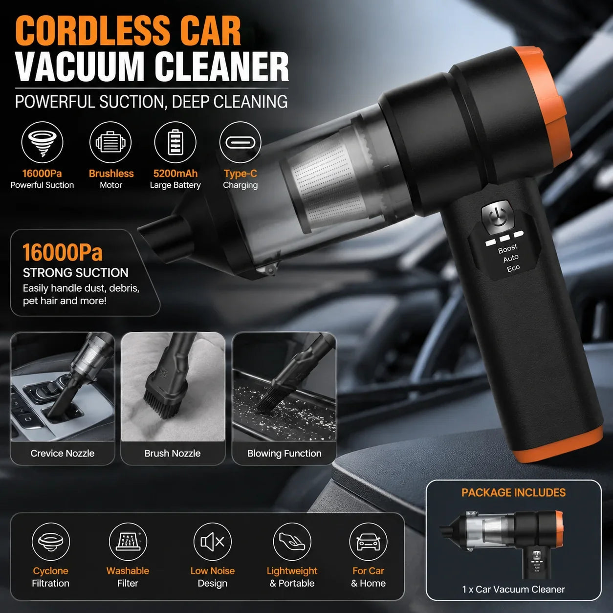 CleanSweep 16000Pa Cordless Handheld Vacuum – Effortless Car and Home Cleaning