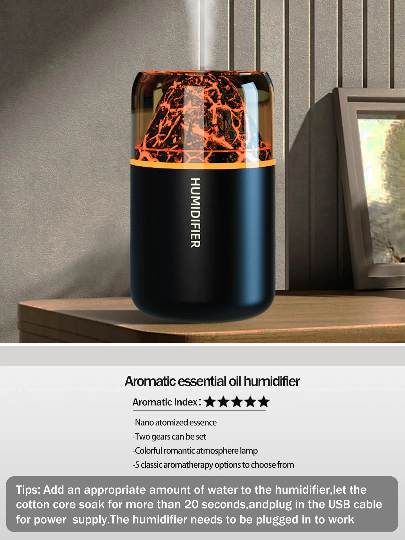 AromaWave Volcano Mist Diffuser & Humidifier with Light