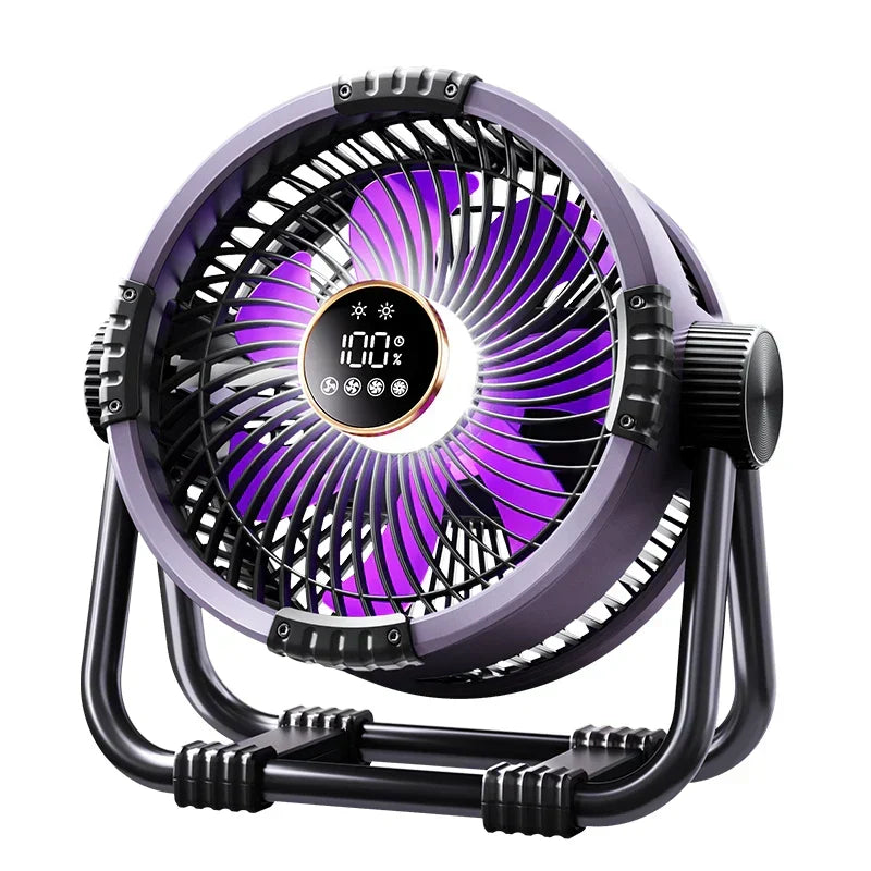 Portable Camping Fan with 20000mAh Battery, LED Light and Remote