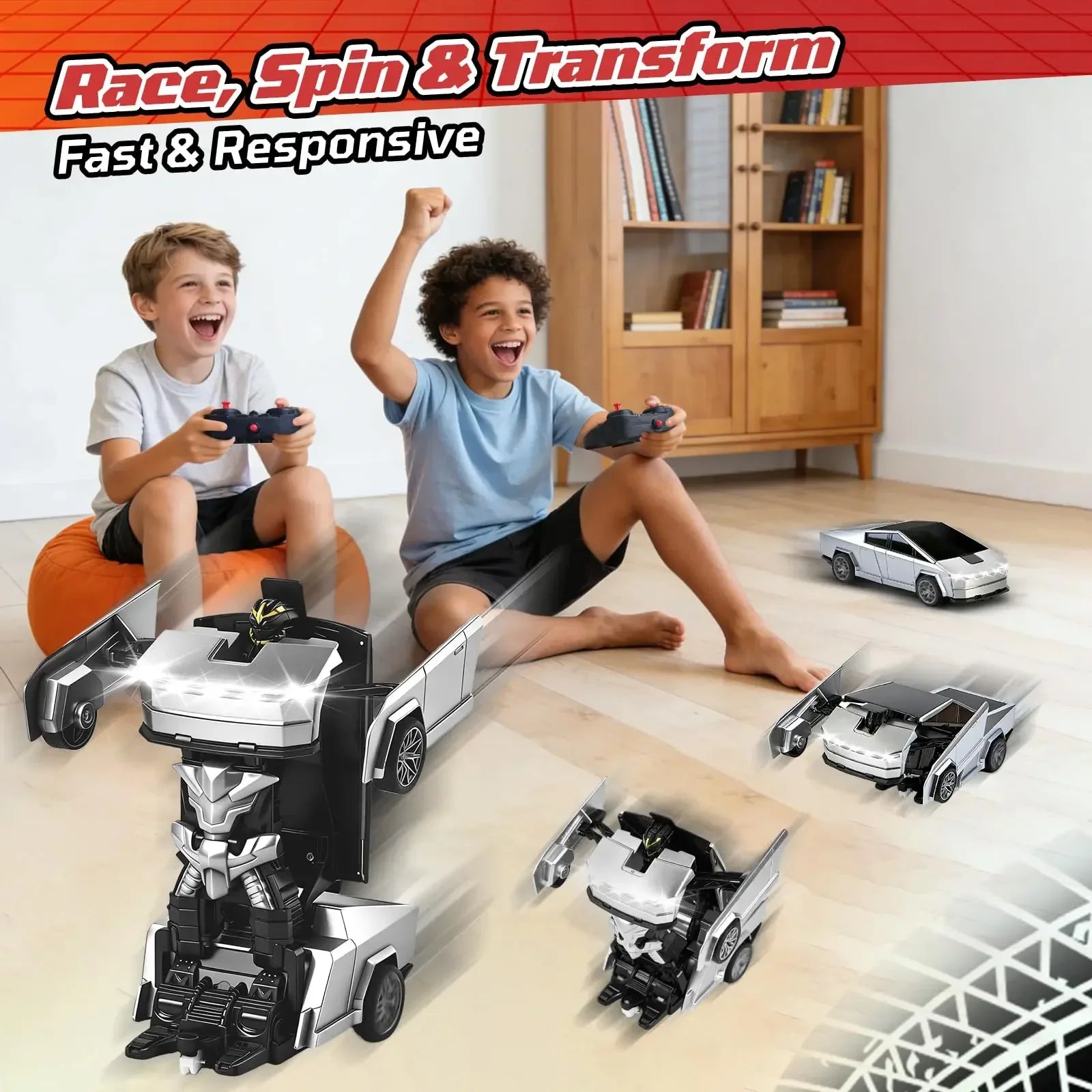 Transforming Tech Racer – 2-in-1 Remote-Control Vehicle & Robot with Lights