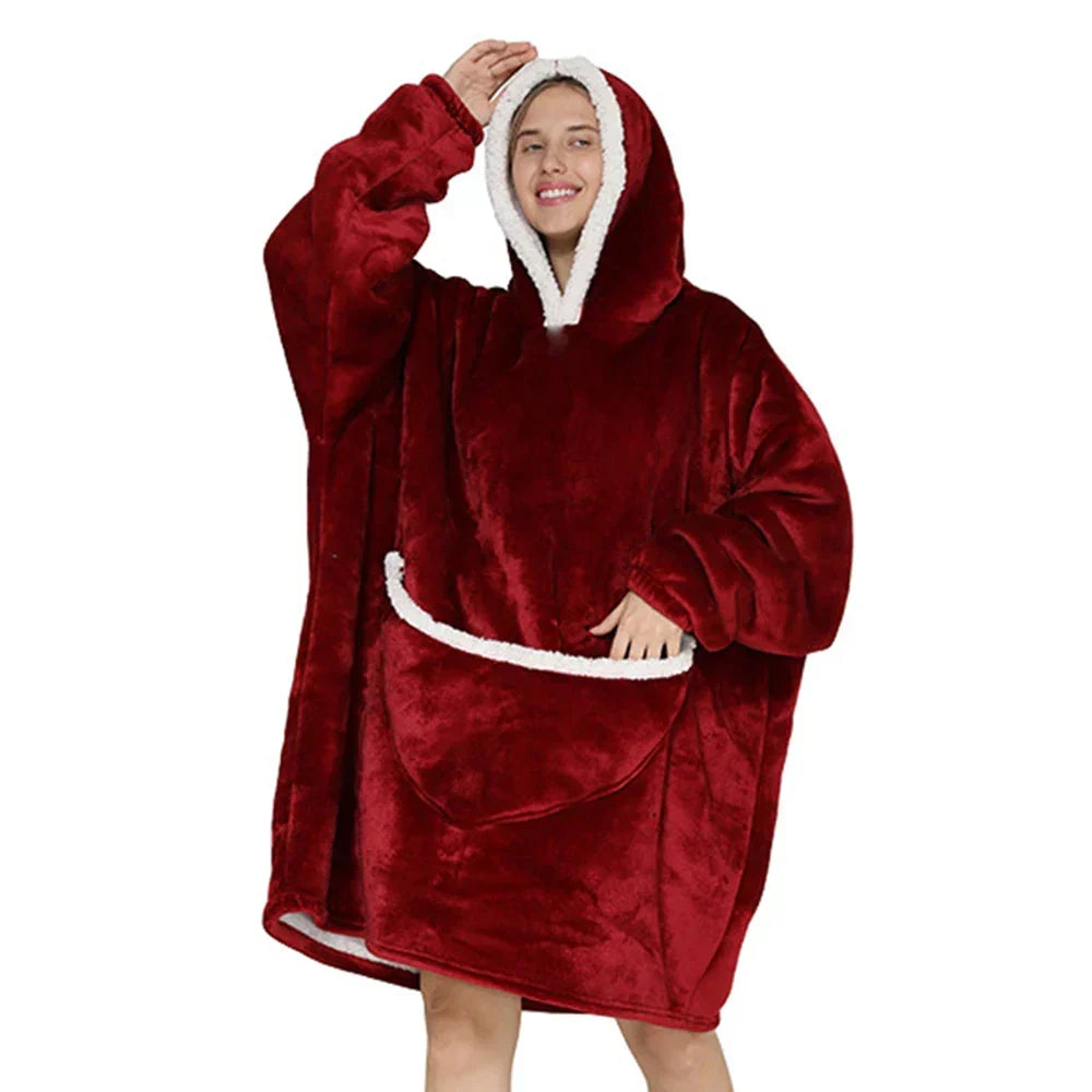 Hooded Fleece Blanket with Pockets – Extra Large Cozy Throw