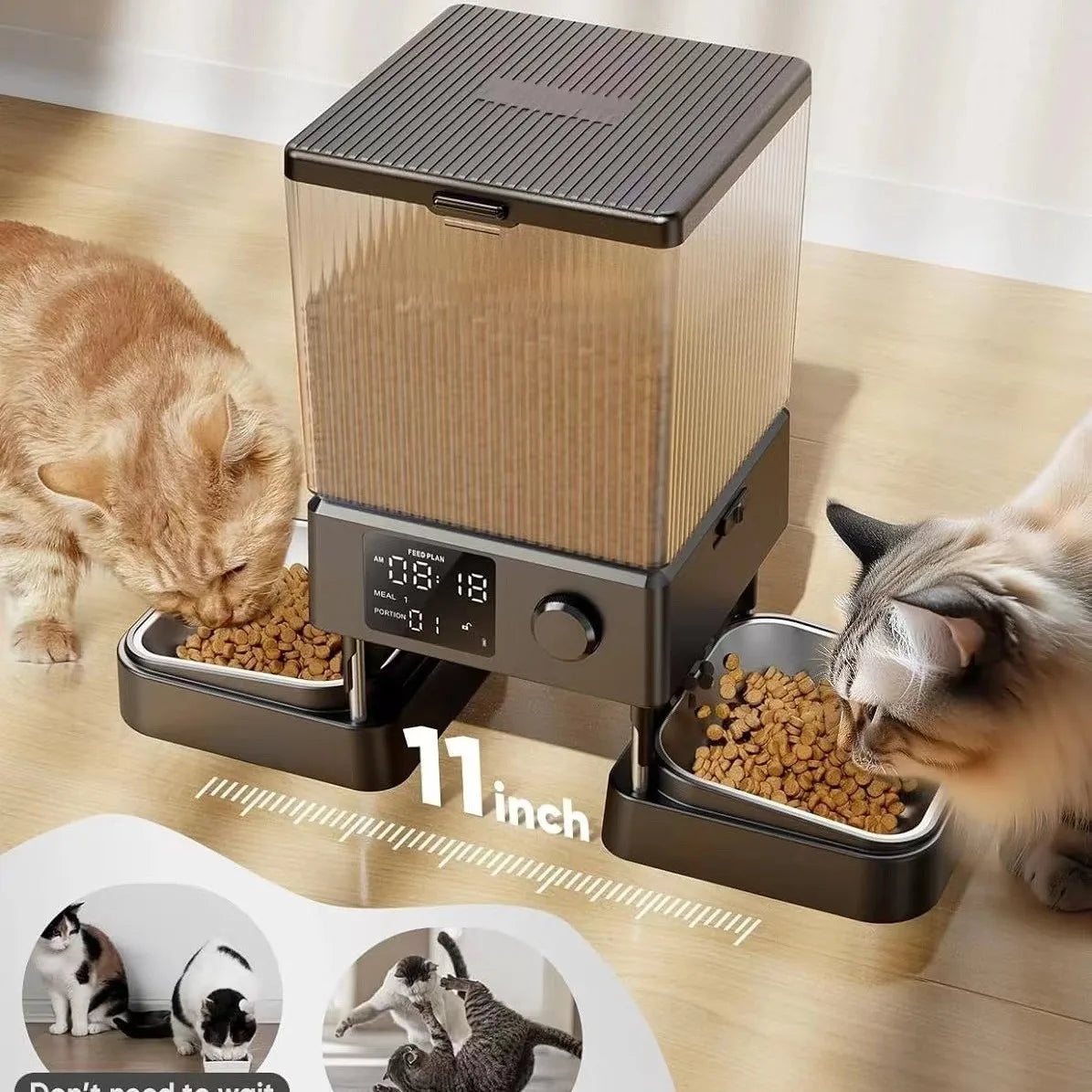 PetEase 5L Automatic Cat Feeder – Battery-Powered Stainless Steel Dispenser for Effortless Daily Meals