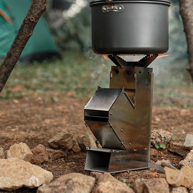 Compact Outdoor Rocket Stove for Wood-Fueled Cooking