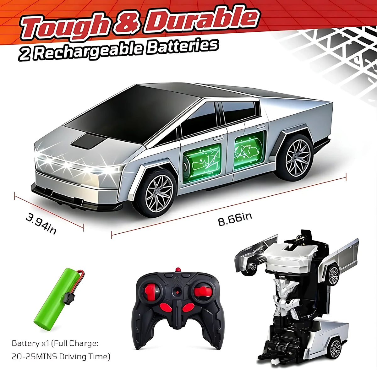 Transforming Tech Racer – 2-in-1 Remote-Control Vehicle & Robot with Lights