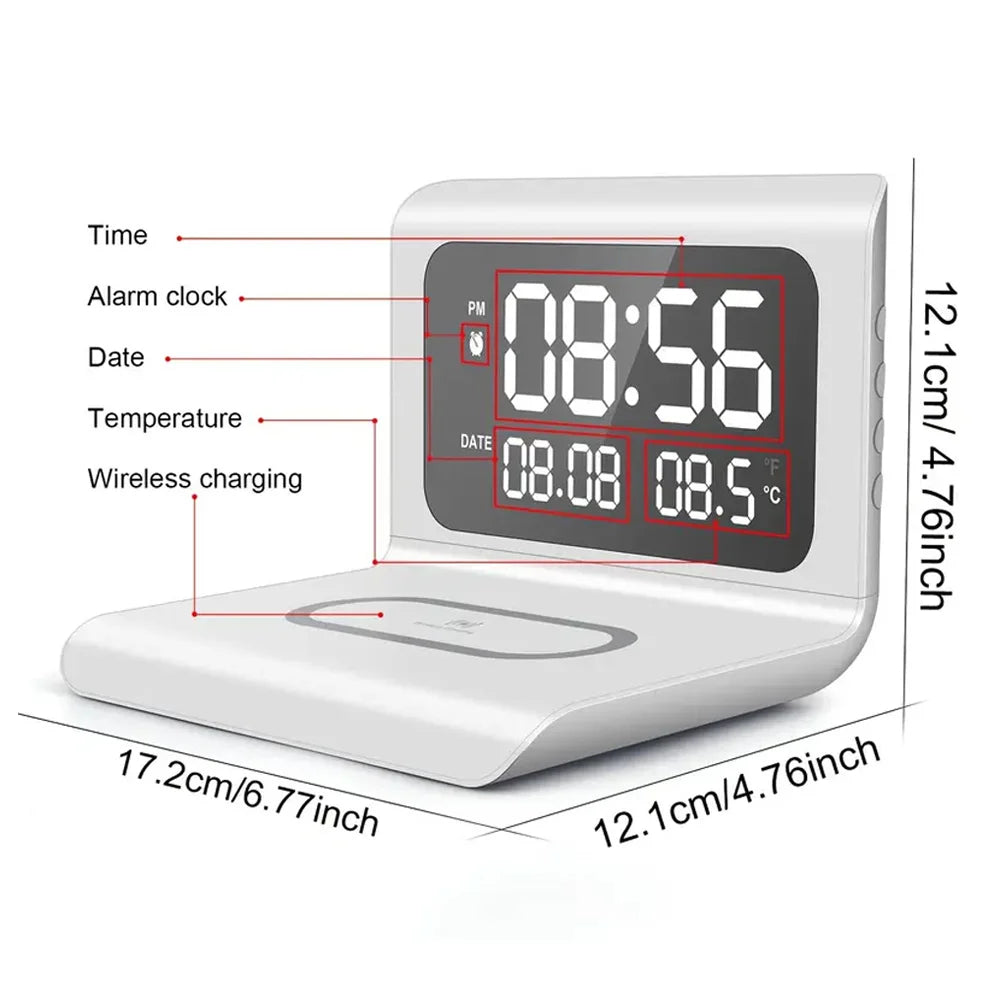 SmartCharge 30W Wireless Charging Station with Clock & Temp Display