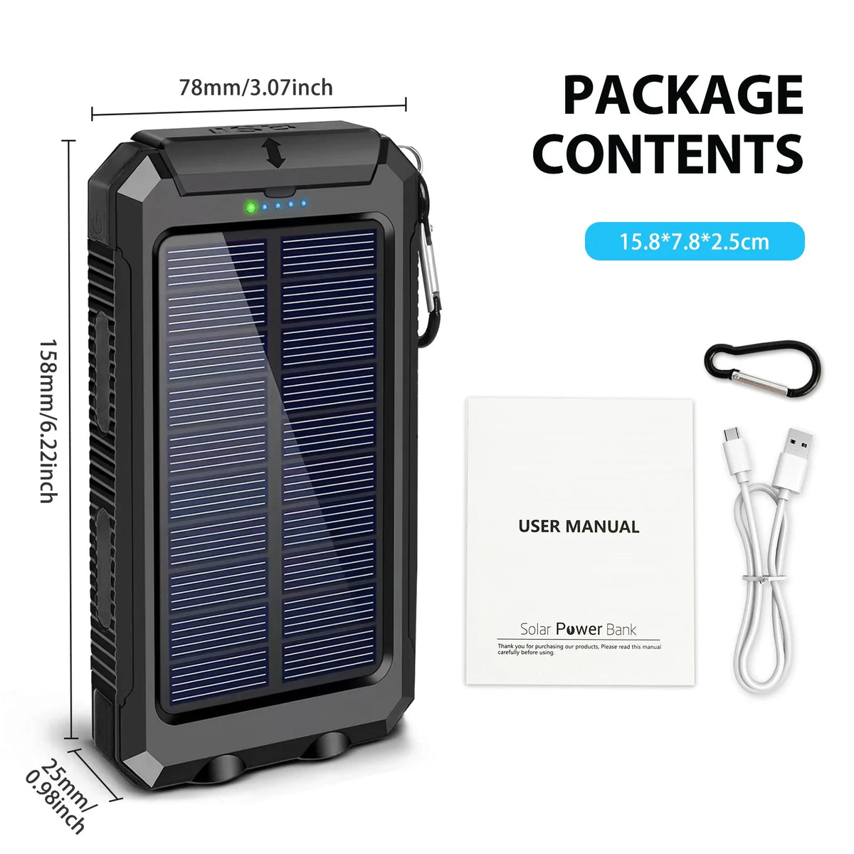 SolarMax 30000mAh Power Bank – Rapid Charging Portable Charger with Dual USB Ports, LED Display & Torchlight for Devices